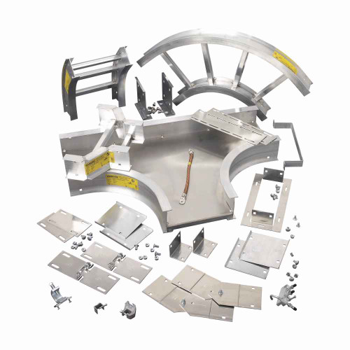 B-Line Eaton series imperial cable tray and ladder, 4" Height, 14.97" Length, 18" Width, 18" and 6" Tray widths, Series 2-5 right reducer, Aluminum